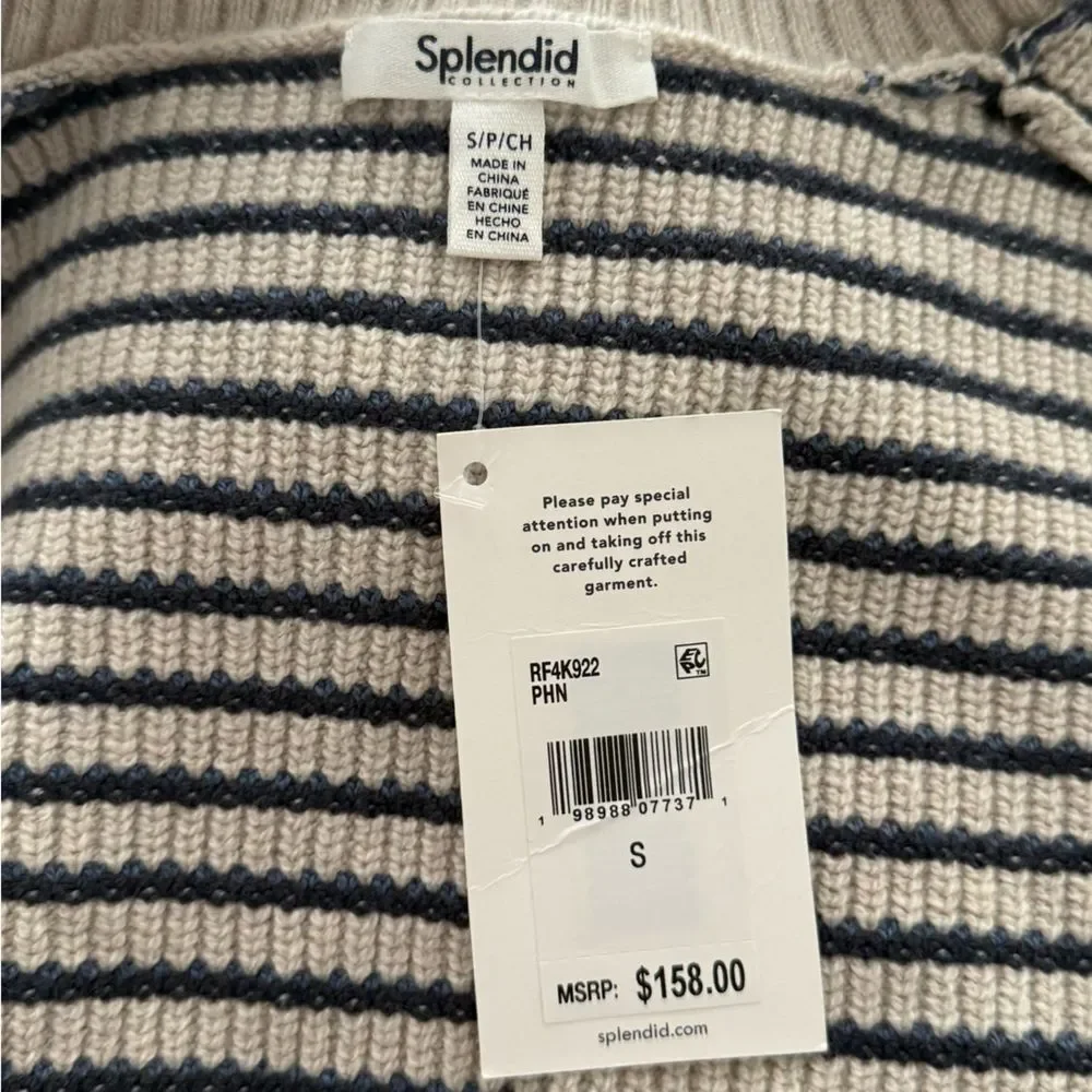 Splendid Amber Stripe Crop Long Sleeve Cardigan Sweater. Small. NEW WITH TAGS.